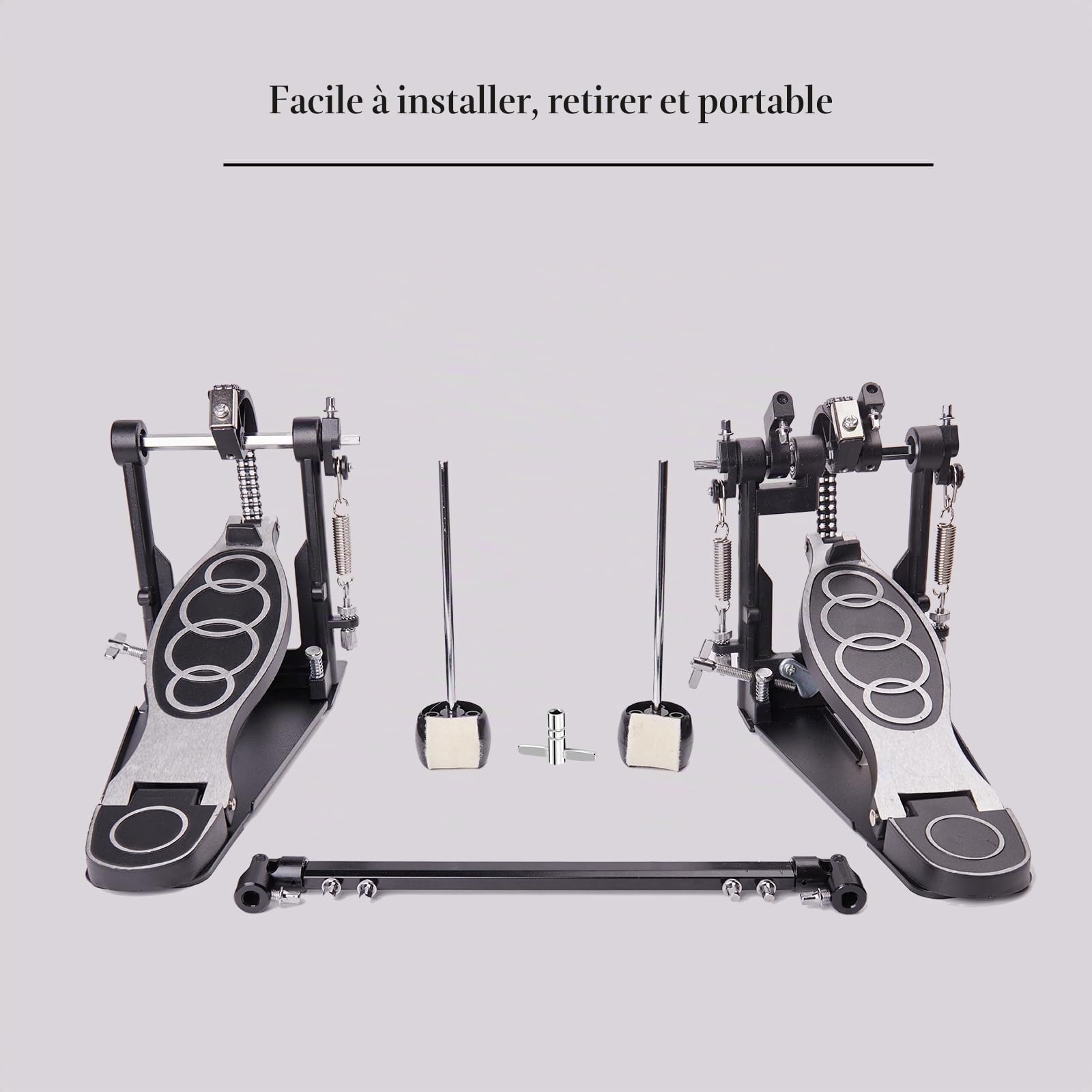 Double Pédales de Grosse Caisse avec Double Chaîne, Double Pédale，Accessoires de Percussion Professionnels
