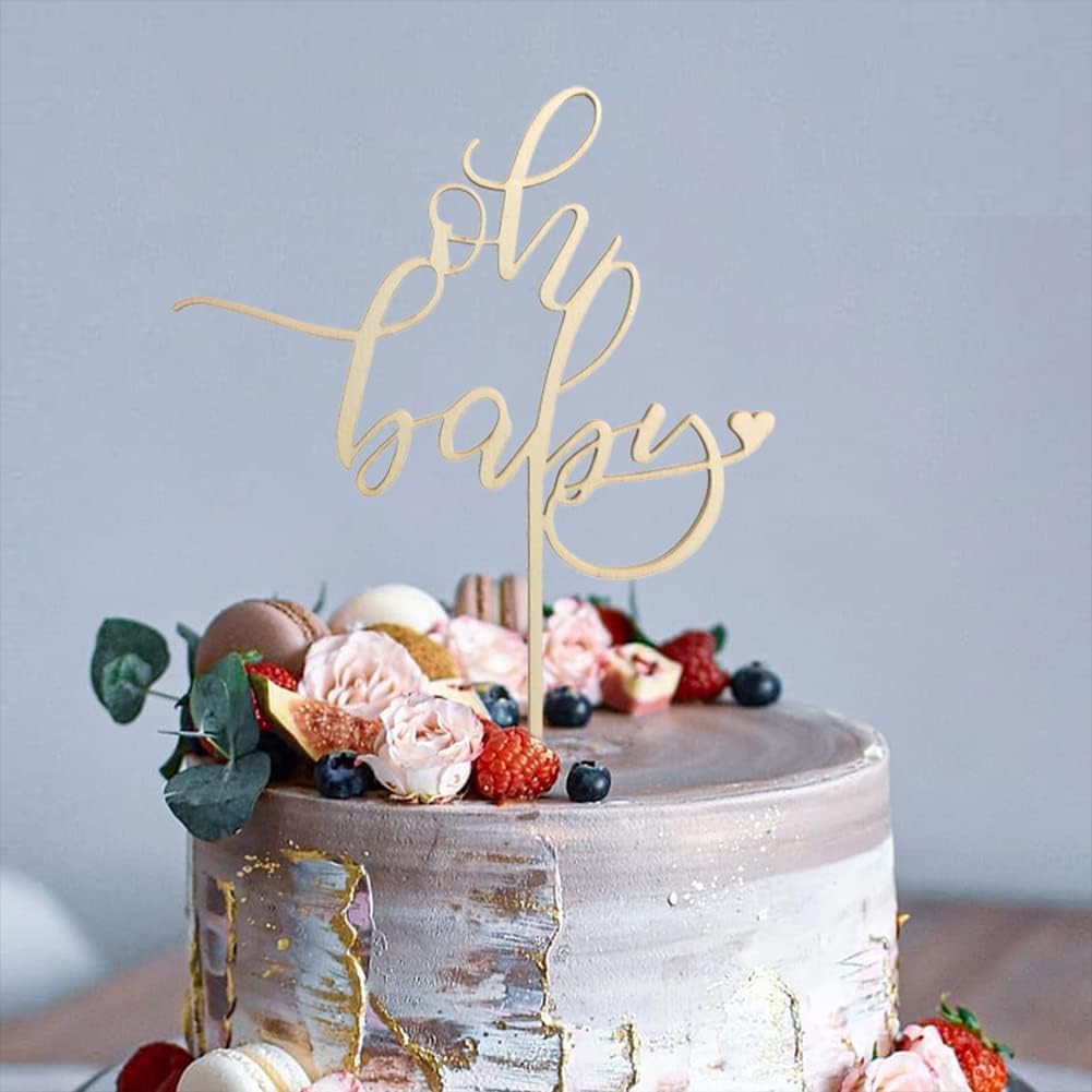 American Elm Wooden Oh Baby Cake Topper - Baby Shower Or Birthday Decoration, Style - 6 (7.6 x 5.6 Inch) 3