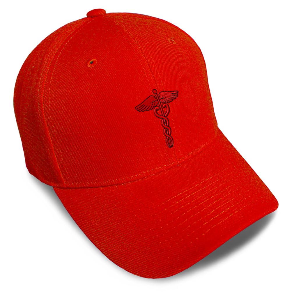 Baseball Caps for Men & Women Embroidered Red Medical Caduceus Symbol Embroidery Ladies & Men Baseball Hats Acrylic Red Design Only