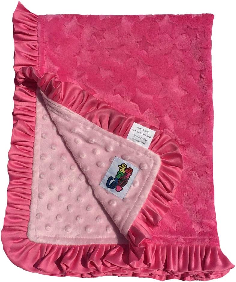 Snuggle Stuffs Baby Girls Reversible Minky Velboa Stroller Blanket (Choose Color) (Hot Pink Star/Pink Dot)