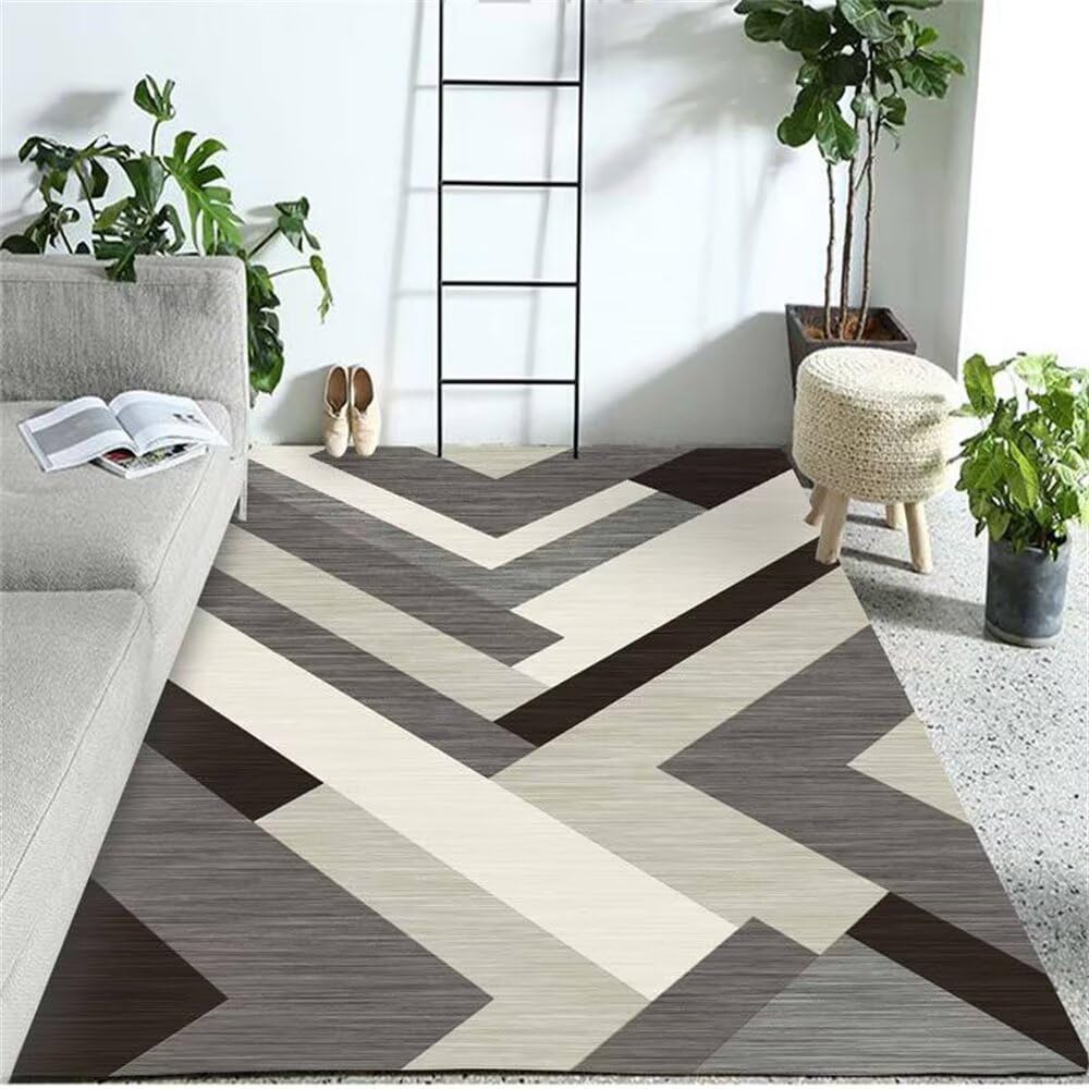 Tapis de couloir géométrique noir et gris 90x180cm pour salon moderne
