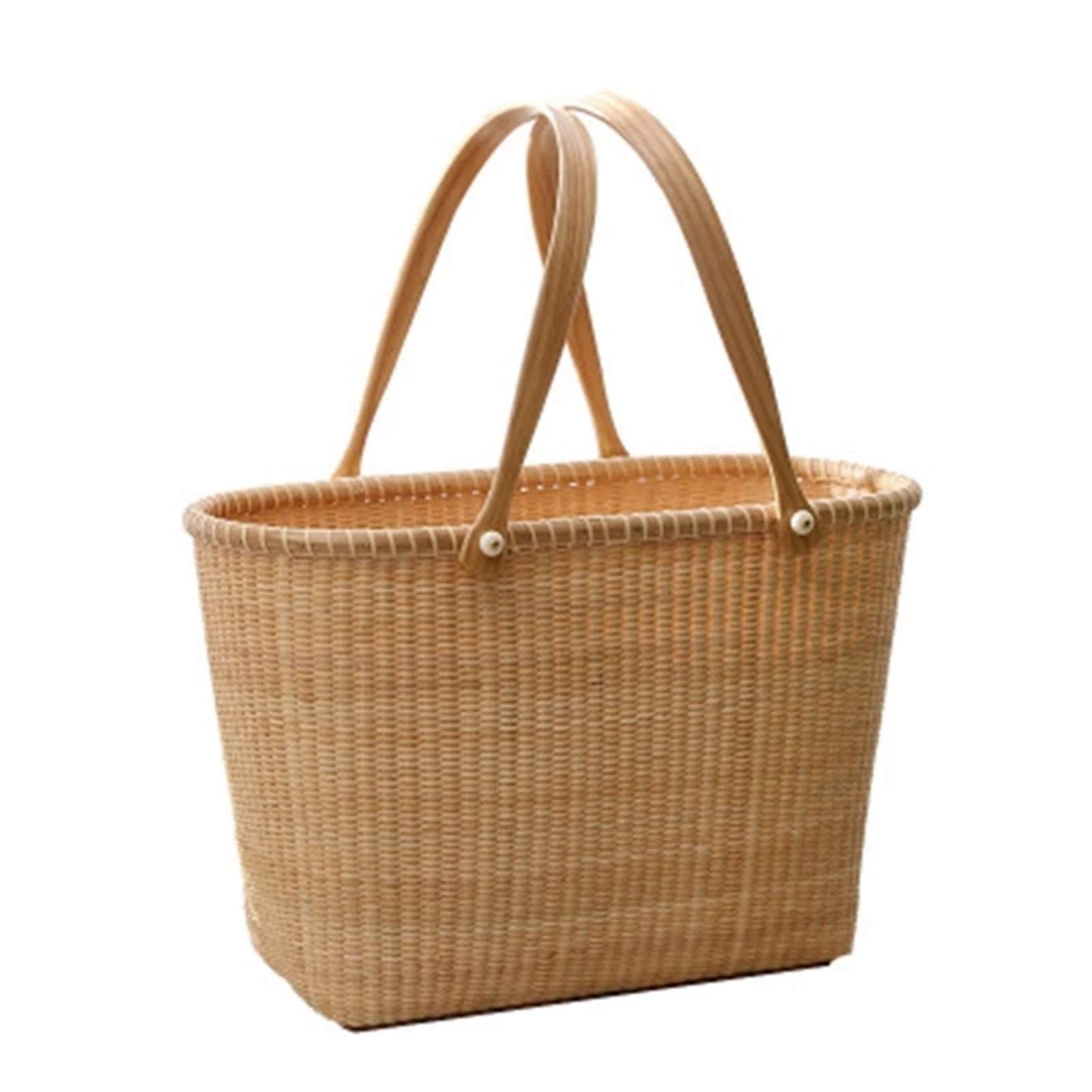 Wlrdpupje Wood Color Picnic Basket Rattan Storage Portable Outdoor Picnic Basket For Picnic Camping Outdoor