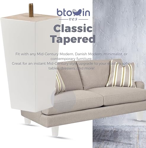 Miniatura 6 de Patas para muebles de madera maciza de 8 pulgadas, 4 pies de repuesto de pirámide de madera moderna de mediados de siglo con pernos roscados de 516