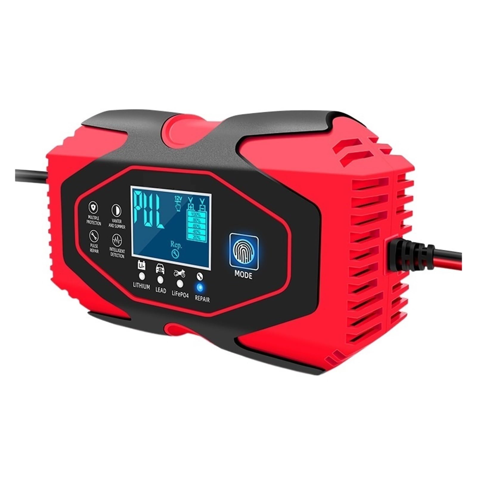 12V 24V Automatyczna Inteligentna Ładowarka Do Akumulatora 3 Etap Samochodowa Żelowego WET Rozrusznik Samochodowy łAtwa W UżYciu(Red)