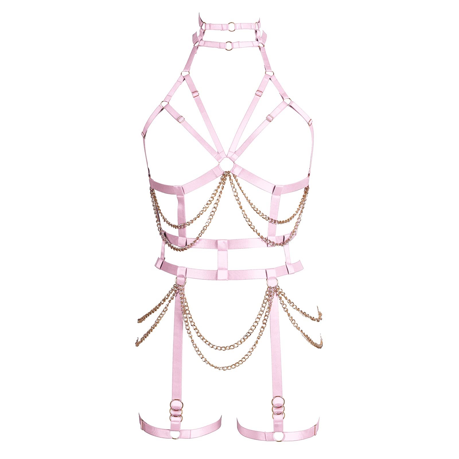 Arnés de Cadena de Cuerpo Punk para Mujer, lencería, Jaula Completa, Correa para el Pecho, Liga, Tejido elástico gótico, Halloween Rave