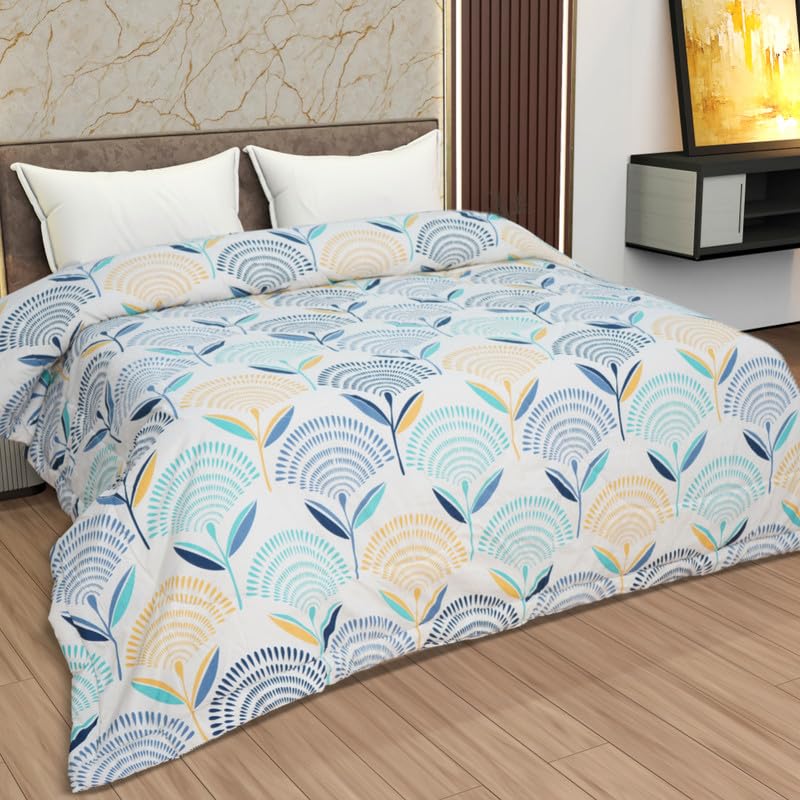 Image of Utopia Bedding Microfiber AC Comforter for King Size 220x240 cm - Lightweight, Skin-Safe & Hotel-Style Quilted Blanket with Floral Print -Off White
