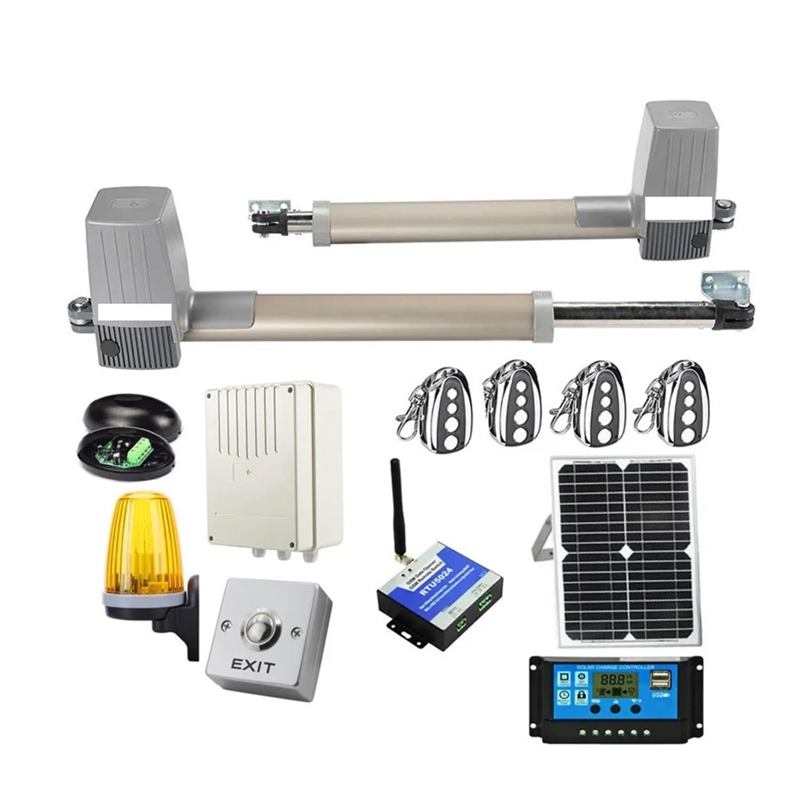Automatyczny mechanizm otwierania bramy przesuwnej, mechanizm otwierania bramy zasilany energią słoneczną Pełny zestaw do bram skrzydłowych z podwójnym ramieniem 600KGS Con Kontroler panelu słoneczn