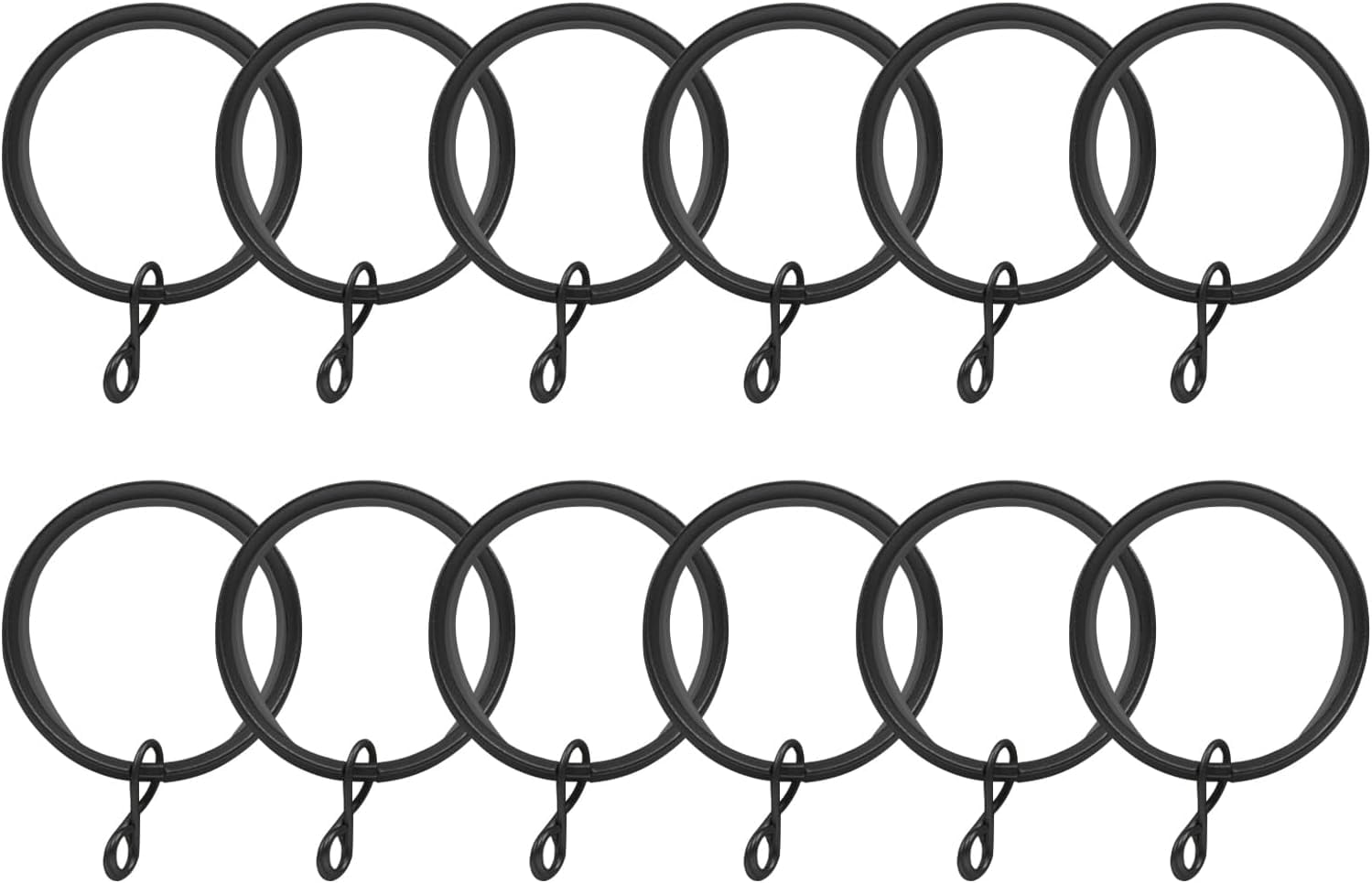 TWOPAGES 12 Pack Black Curtain Rings with Eyelet, 1.5" Ring for Pin Hooks