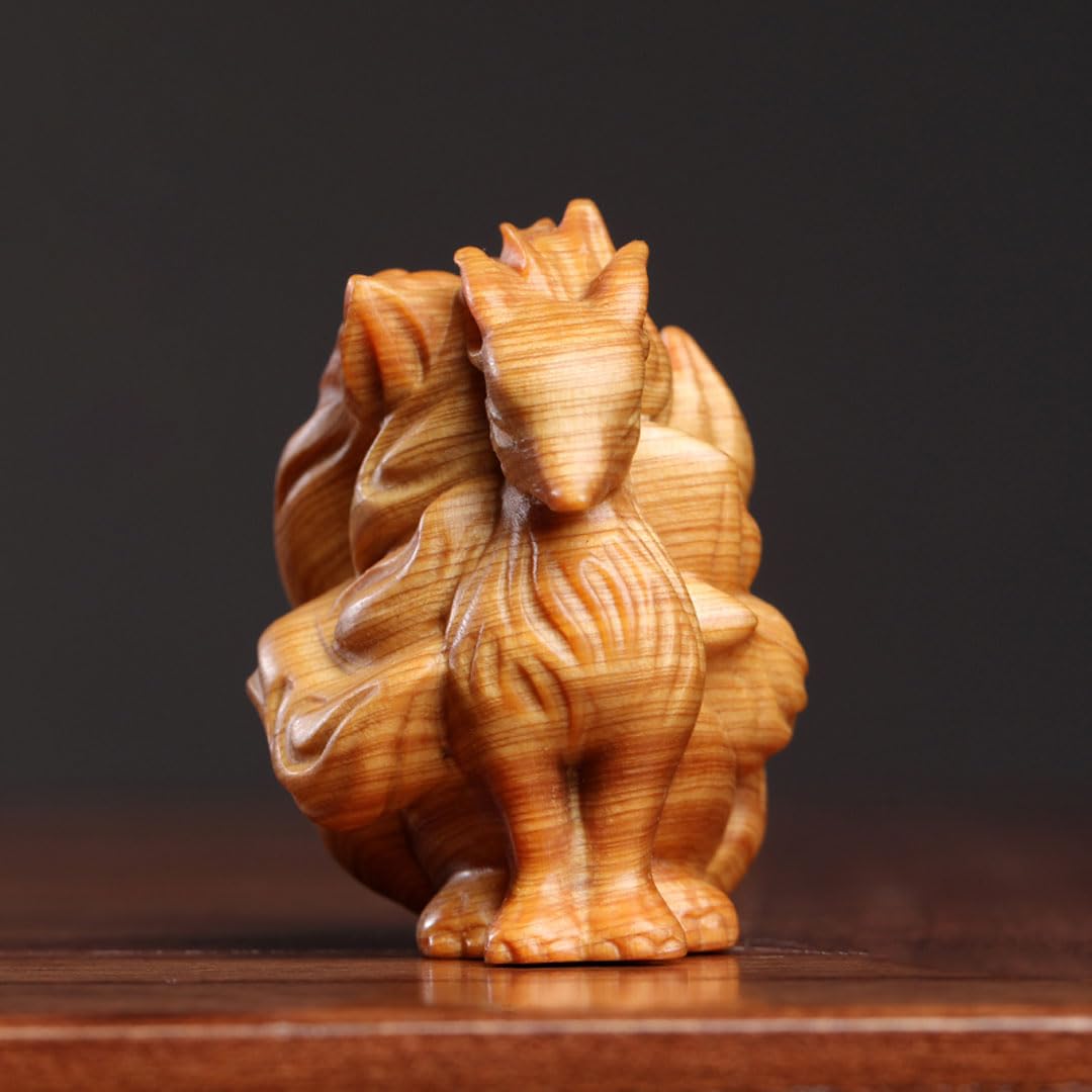 Amazon.co.jp: 【木彫り】九尾の狐 置物 崖柏木 お狐様 □サイズ