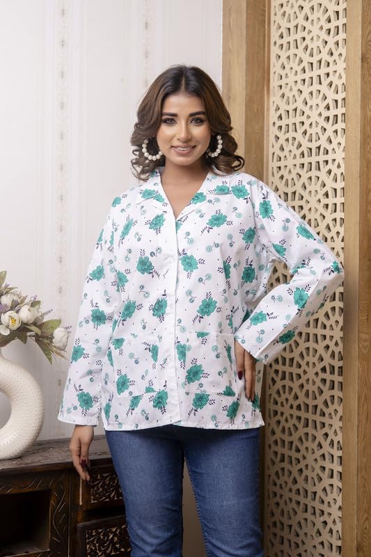Image of Women's Cotton Floral Printed Summer Coat | Helps to Protect From Sunrays, Dust Pollution, Sunburn, Tanning of Skin | Ideal for Driving, Hot Summers, Traveling