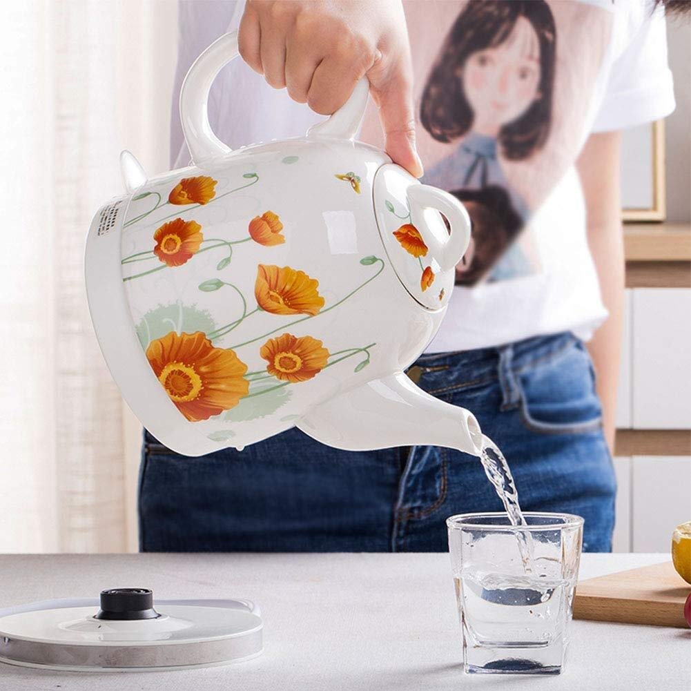 Kettles Hervidor eléctrico de cerámica, tetera inalámbrica de 1,5 litros, apagado automático y protección contra ebullición en seco, 1350 W rápido Present