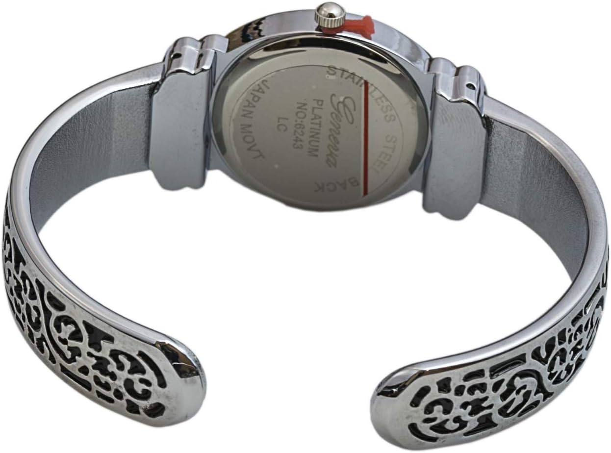 Geneva Womens Oxidized Scroll Design Hinged Fashion Cuff Watch White Dial W9132 - Image 3
