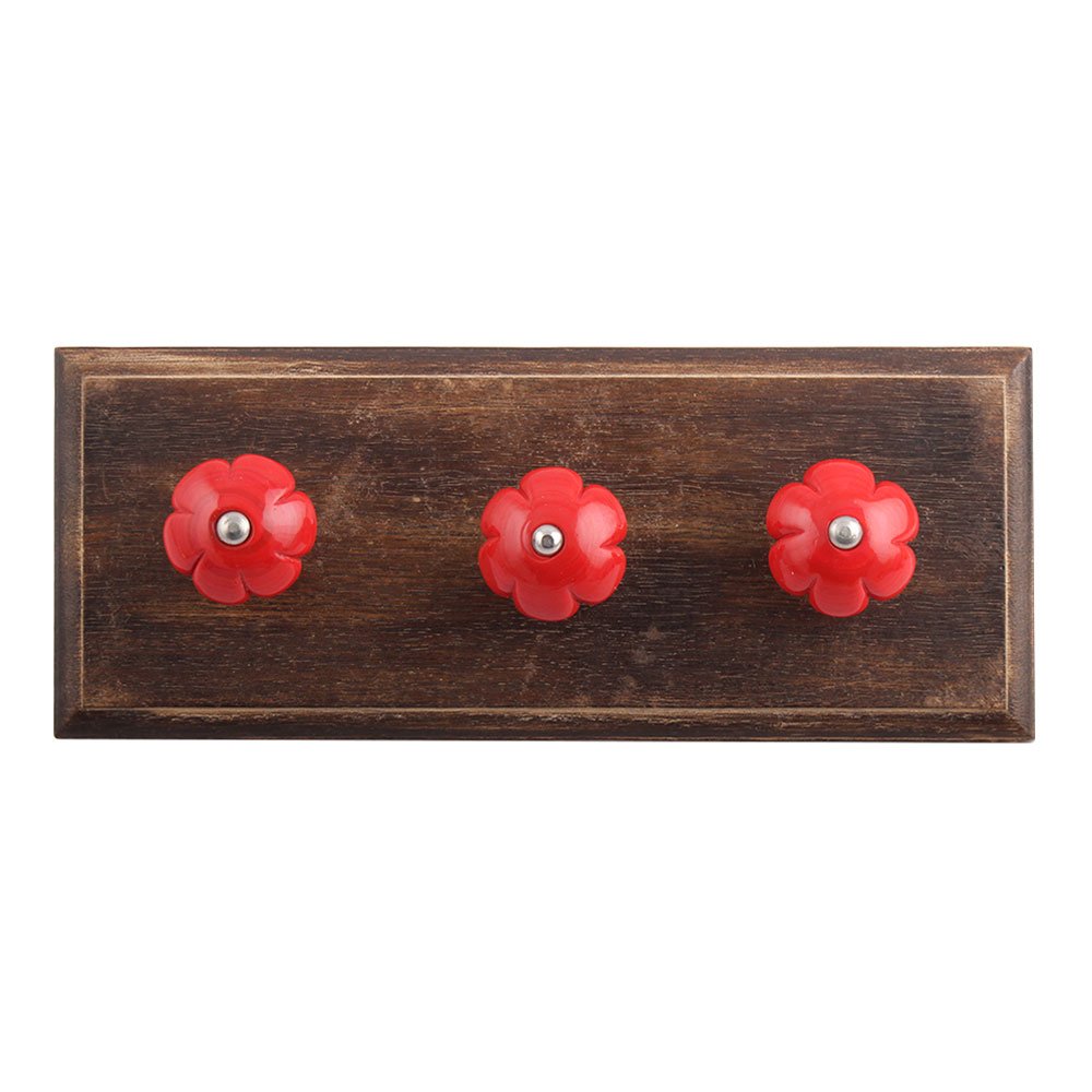 IndianShelf 6-Pieces Wood Heavy Duty Coat Rack Wall Mount Hooks for Hanging Coats, Jackets, Leash, Hat, Towel, Backpack, Purse, Handbag -Red