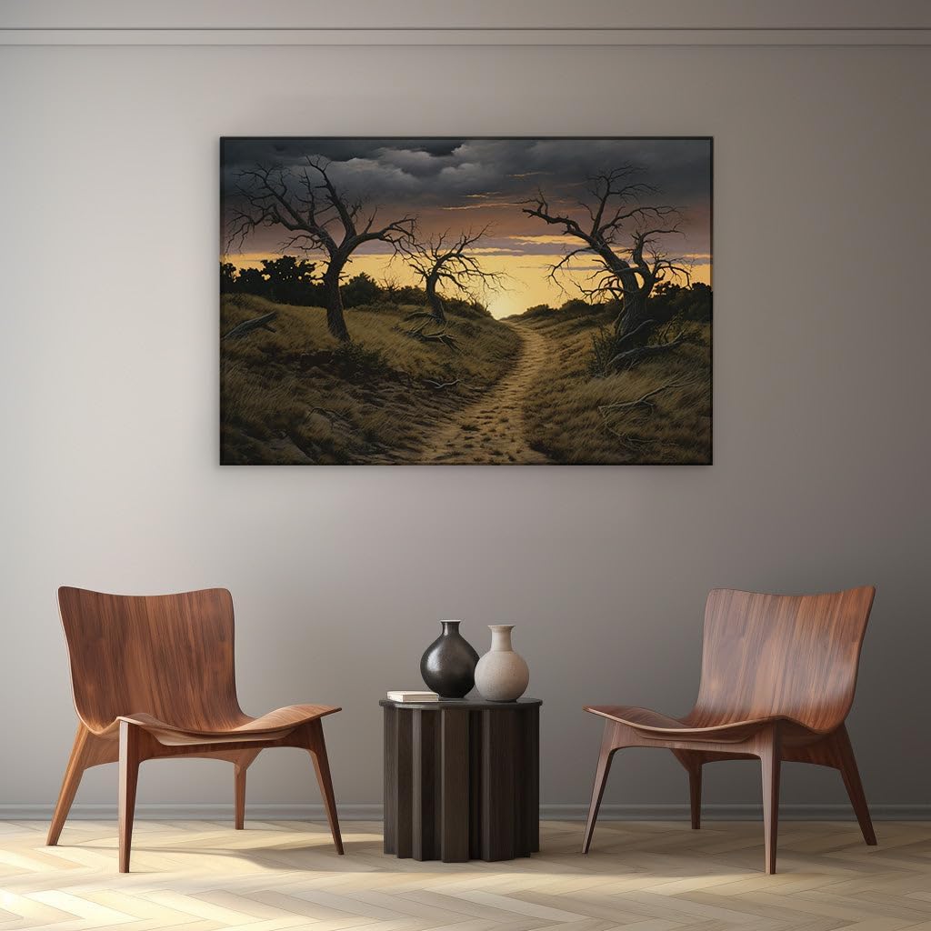 Canvas for Living room. Golden Serenity on the Edge of Storm's Whispers, 27 x 18 inch Canvas Wall Art - Ready to Hang