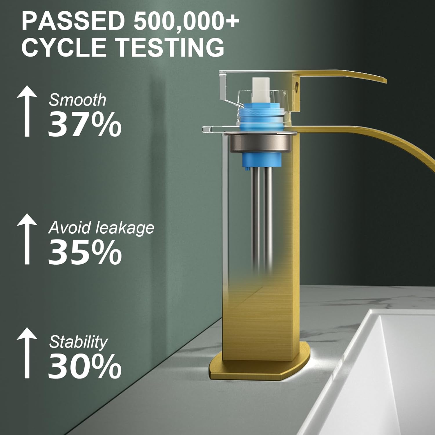 Hoimpro Brushed Gold Waterfall Spout Single Hole Bathroom Faucet, Stainless Steel Single Lever Bathroom Vanity Sink Faucet with Drain, cUPC Hose and Deck Plate - Image 3