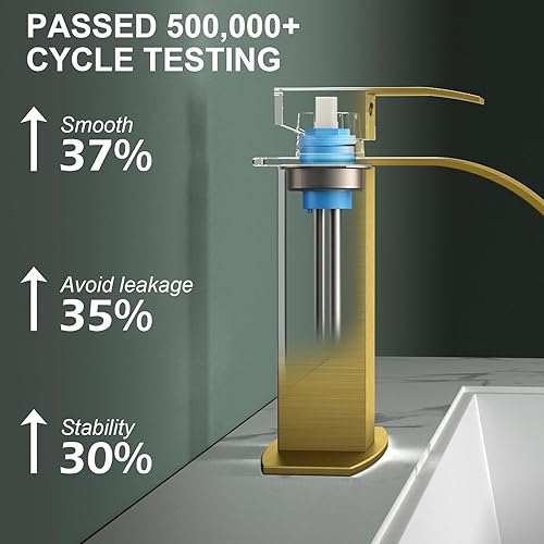 Miniatura 3 de Hoimpro Grifo de baño con boquilla de cascada de oro cepillado, grifo de baño de una sola palanca de acero inoxidable con drenaje, manguera cUPC y