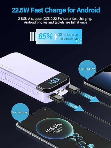 Miniatura 3 de Cargador portátil de 32000 mAh, 22.5 W QC 3.0 PD 20 W, pantalla LED inteligente, carga rápida, cables integrados, batería externa, carga 5