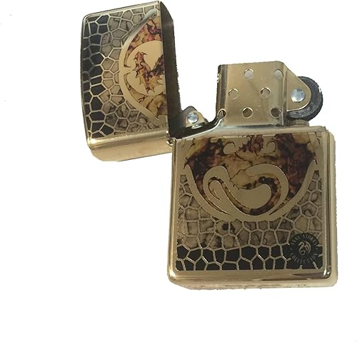 Miniatura 6 de Encendedor personalizado Zippo artista Ann Stokes diseño de dragón con escamas latón pulido