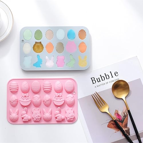 Miniatura 7 de Juego de 2 moldes de silicona para chocolate de Pascua  36 cavidades de conejo, huevo, cabeza de conejo, formas de cesta, moldes antiadherentes de
