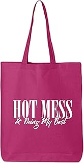 Hot Mess & Doing My Best Cotton Canvas Tote Bag in Hot Pink - One Size