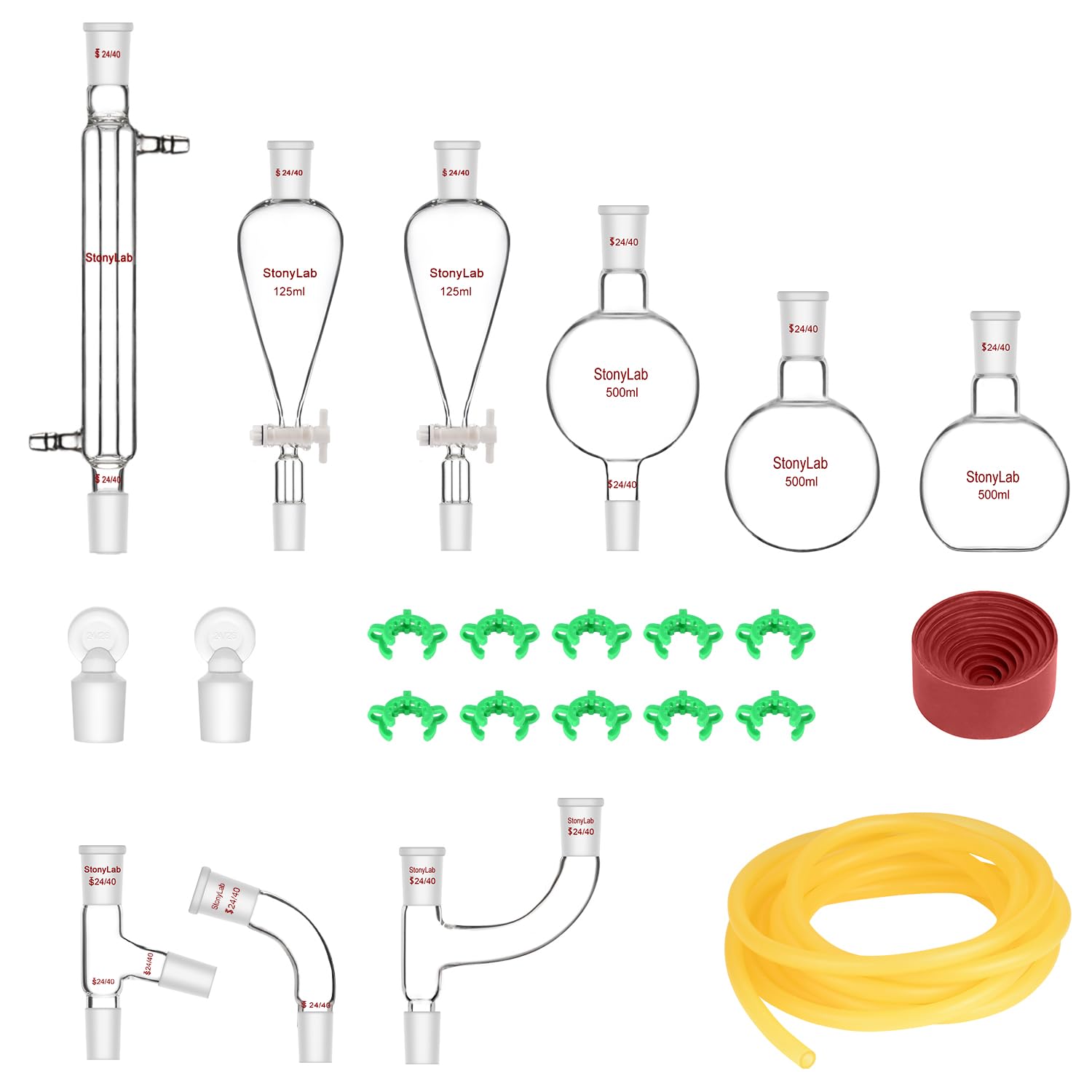 stonylab Kit di Distillazione da 500 ml, Apparecchio per Distillazione in Vetro Borosilicato per Estrazione, 24/40, Vetreria da Laboratorio