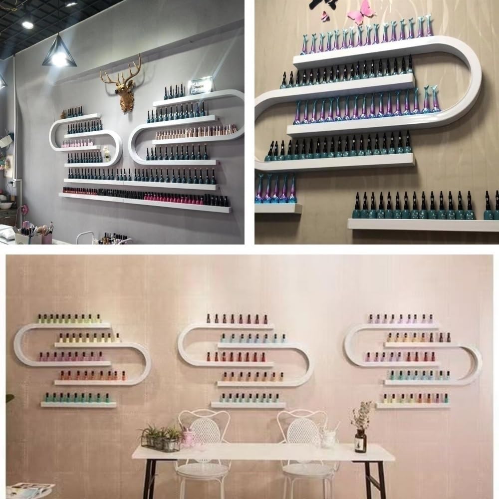 Estante de esmalte de uñas montado en la pared, estante de metal de 6 piezas para salón y hogar, elegante soporte de esmalte de uñas para tiendas de belleza y uñas, solución organizadora que ahorra