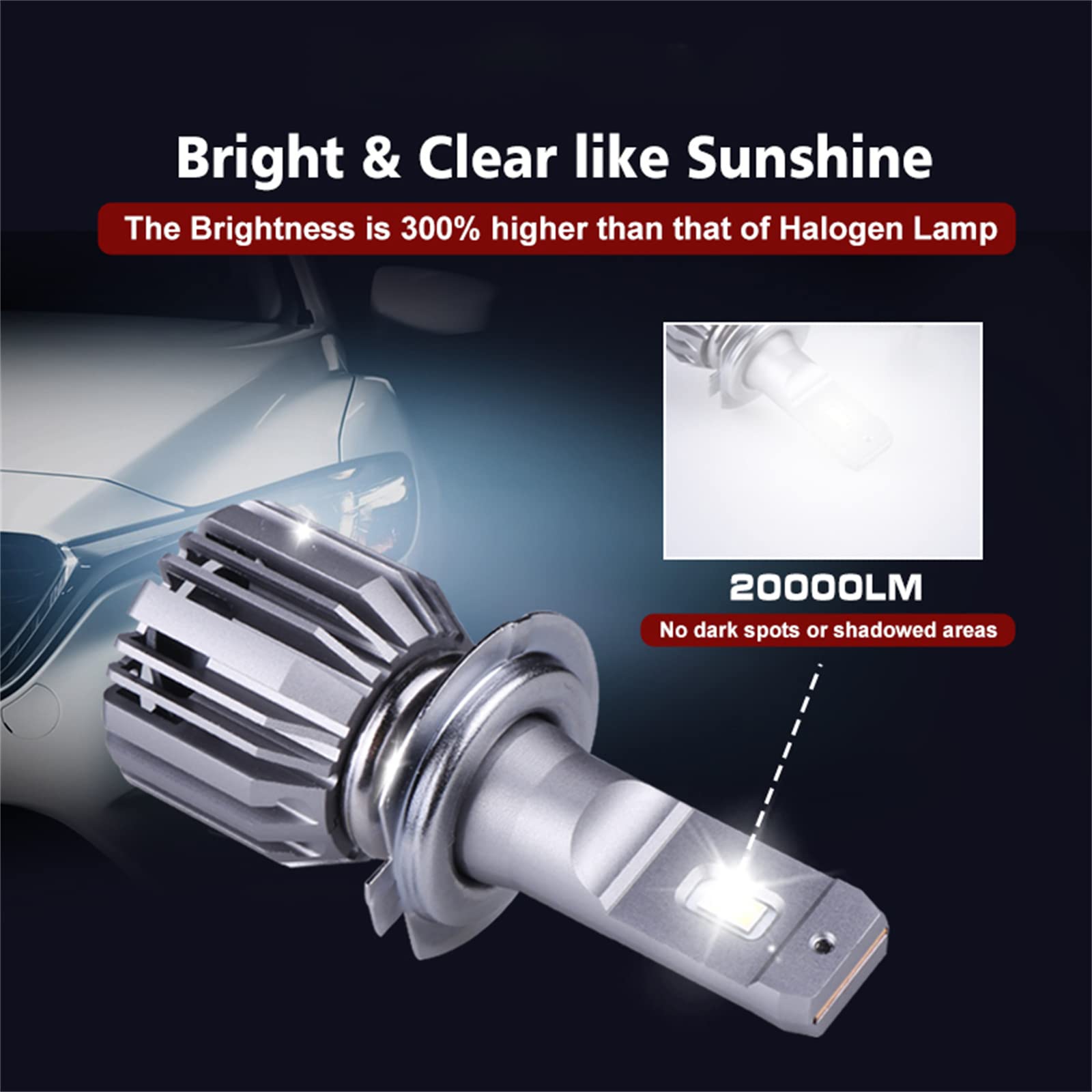20000LM Voiture Phare Ampoule LED Lampe De Voiture Lampe Turbo Lumière Super Luminosité Pour Phares Antibrouillard 12V, IP68 Étanche, Pack De 2,H7