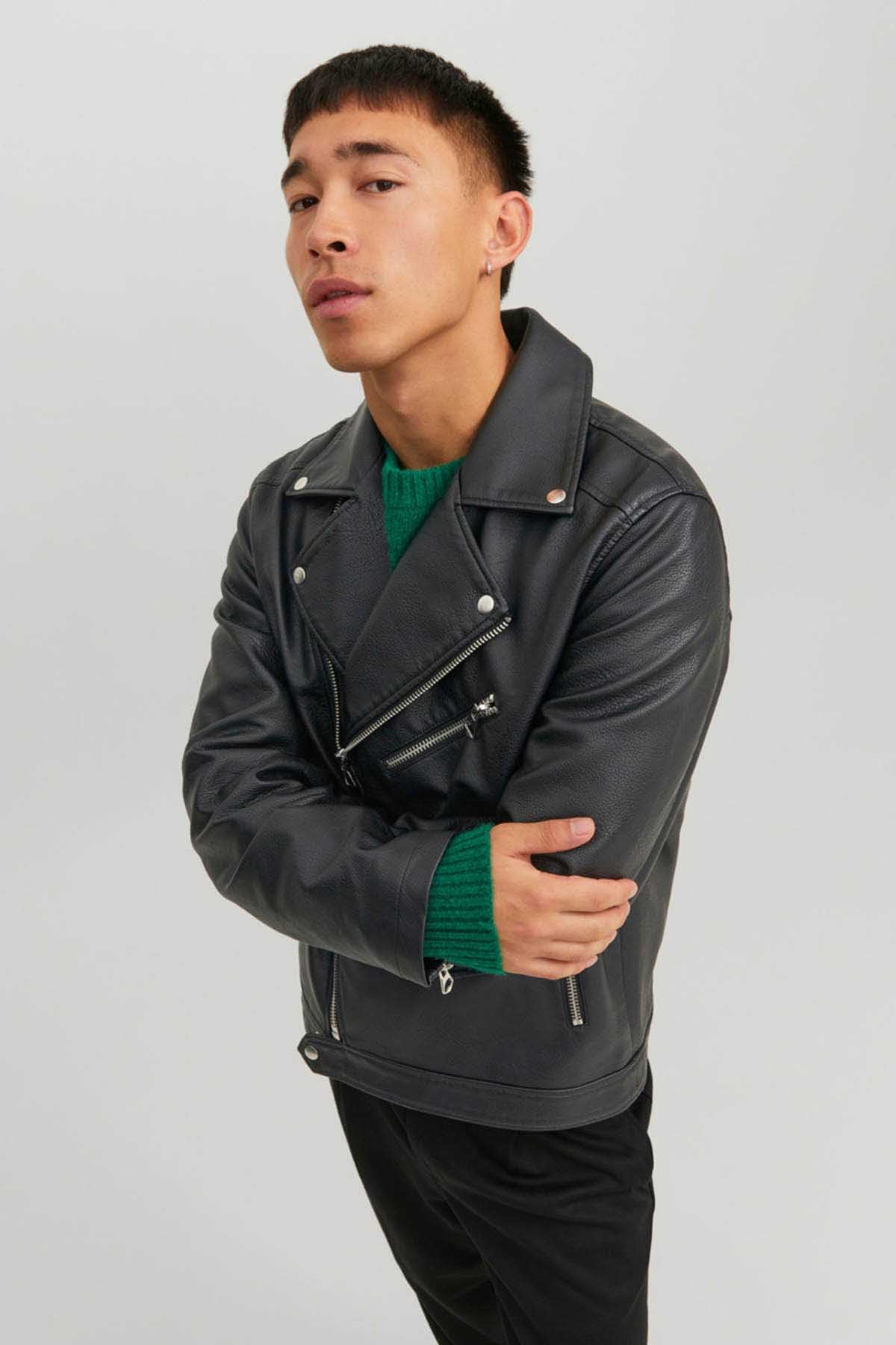 JACK & JONES Jorflores męska kurtka motocyklowa, czarny, L