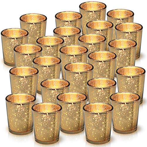 Granrosi Gold Mercury Votive Candle Holder Set of 25 - Mercury Glass Tealight