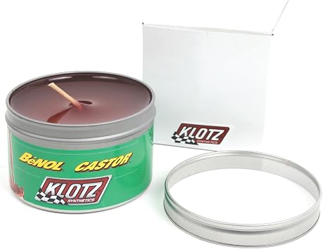Klotz Race-Scented Candle with BeNol Caster Oil Scent - 1 8oz Candle - Burns up to 30 Hours, Smells Like BeNol Castor Two-Stroke Engine Oil