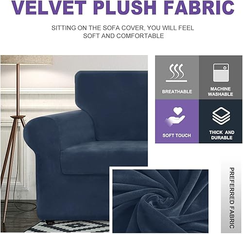 Miniatura 3 de ZNSAYOTX - Funda de terciopelo de lujo de 3 piezas psofá con 2 cojines, suave, antideslizante, psofá biplaza, protector de muebles apto pmascotas,