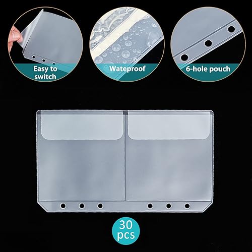 Miniatura 21 de 60 bolsillos A6 para carpeta, 6 agujeros, con cremallera, carpetas de PVC transparente, bolsas de hojas sueltas, sobres de efectivo para carpetas