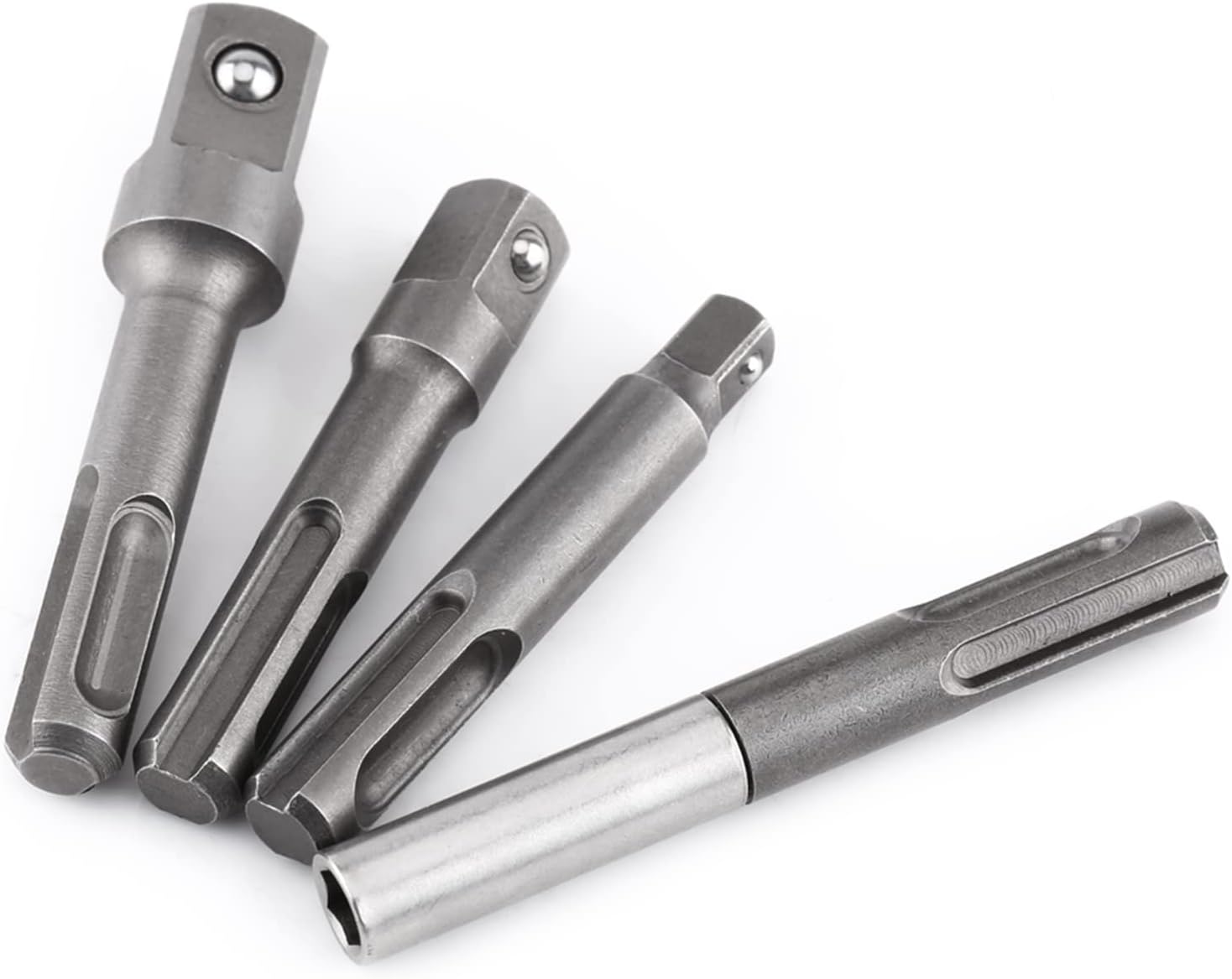4Pcs Set SDS Plus Shank to 1/4" Hex Socket Adaptor and 1/4" 3/8" 1/2" Head Drill Bit Extension Connector