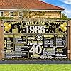 40th Birthday Decorations for Men Women, Black Gold 40th Birthday Banner Vintage 1986 Backdrop Poster Photography Background 40 Years Old Party Supplies Sign #4