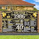 40th Birthday Decorations for Men Women, Black Gold 40th Birthday Banner Vintage 1986 Backdrop Poster Photography Background 40 Years Old Party Supplies Sign - Image 5