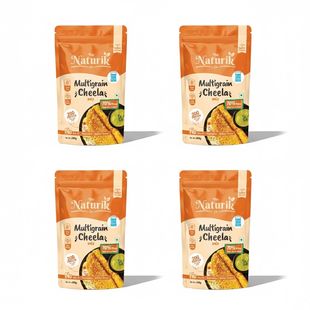 The Naturik Co. Multigrain Chilla Mix 250 grams (Pack of 4): Instant, Ready-to-Cook Cheela & Dosa Mix with 70% Pulses & 20% Protein, Healthy Breakfast Option for Kids & Family | As Seen On Shark Tank