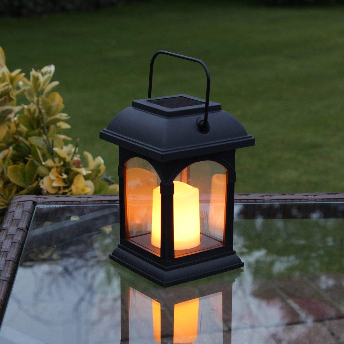 HASTHIP® Garden Candle Lantern - Solar Powered - Flickering Effect - Amber LED - 15cm by Festive Lights