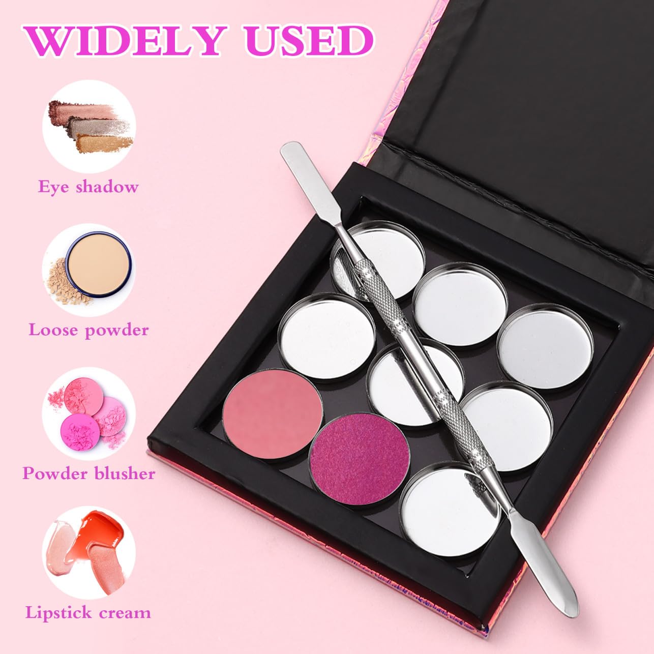 MAGICLULU 3juegos Paleta De Maquillaje Magnética De Metal Con Espátula Para Sombras Labios Portátil Para y