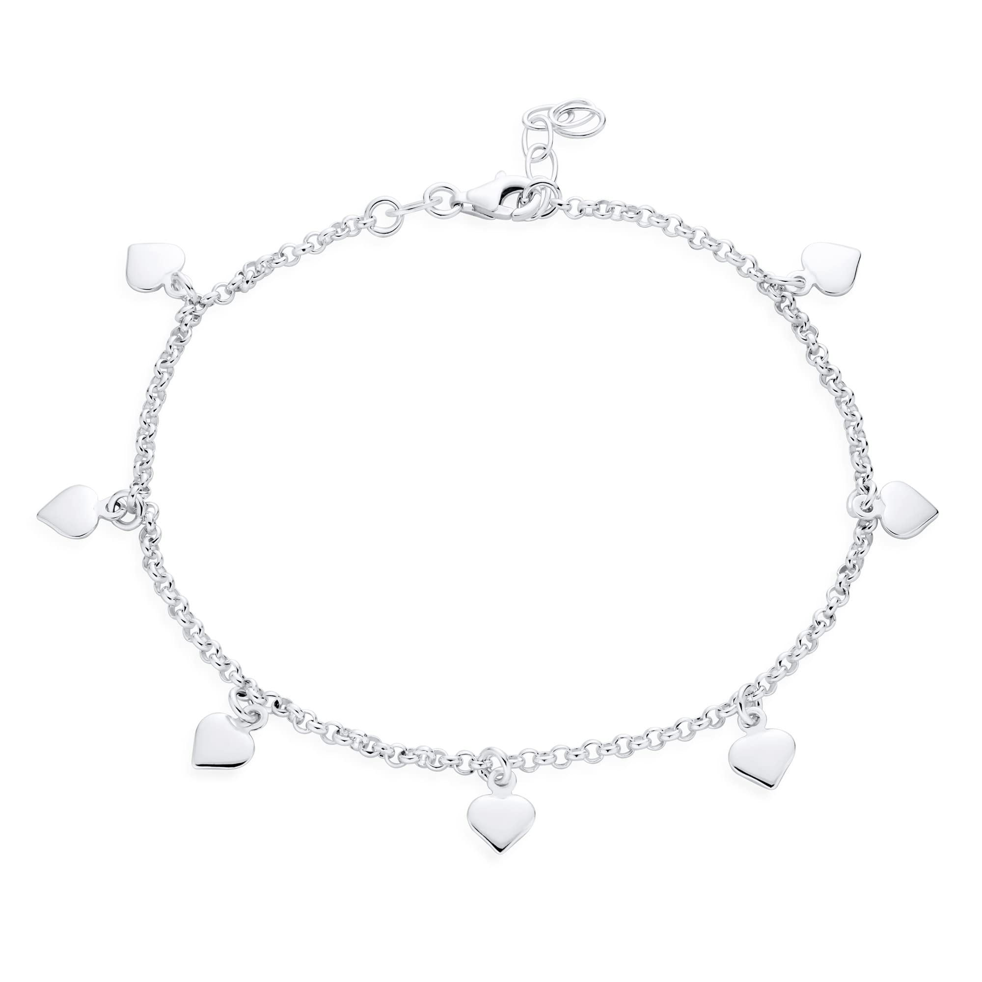 Bling Jewelry Romantico Amore Multi Pendenti Goccia 7 Cuori Charms Cavigliera Per Donne .925 Argento Regolabile Da 9 A 10 Pollici Con Estensore