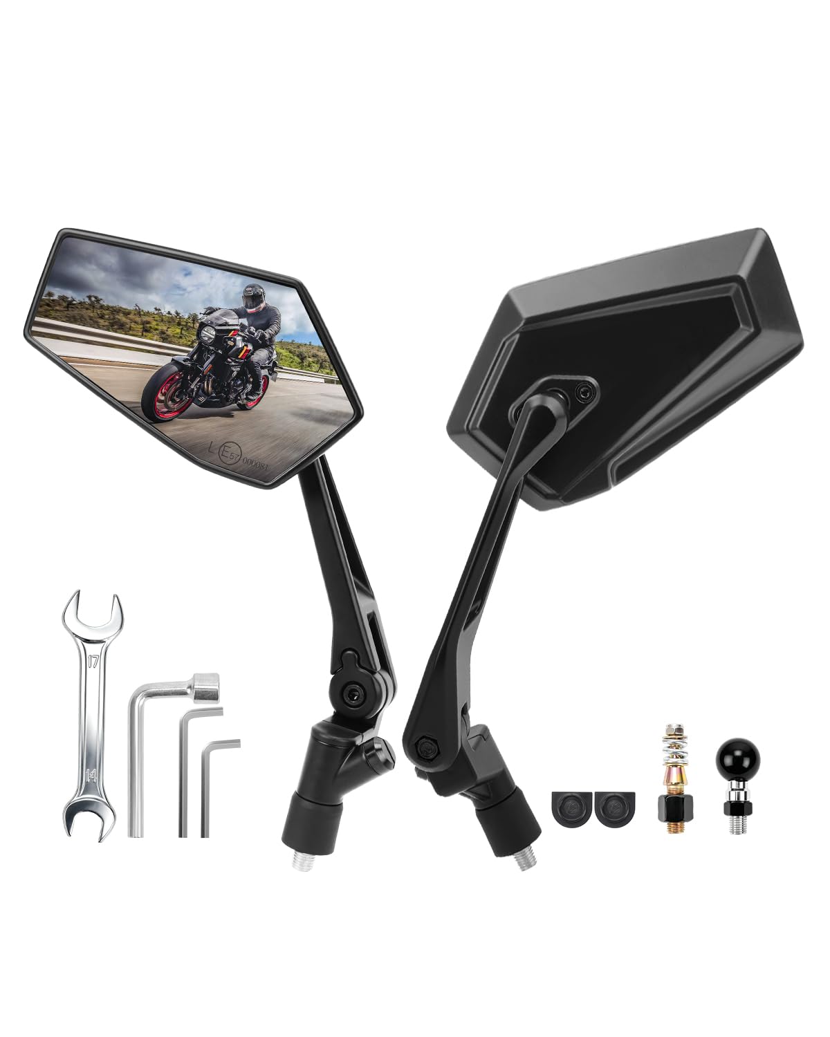 SUPAREE Espejo retrovisor plegable para motocicleta, apto para uso todoterreno, homologado para uso en carretera, con rotación de 360° y soporte de bola integrado de 1 pulgada para scooters y quads.