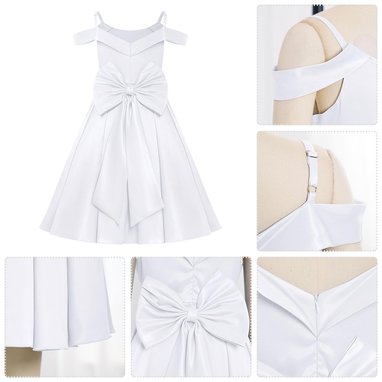 IWEMEK Abito da sera da ragazza in raso senza maniche con volant elegante per cerimonia di compleanno battesimo principessa