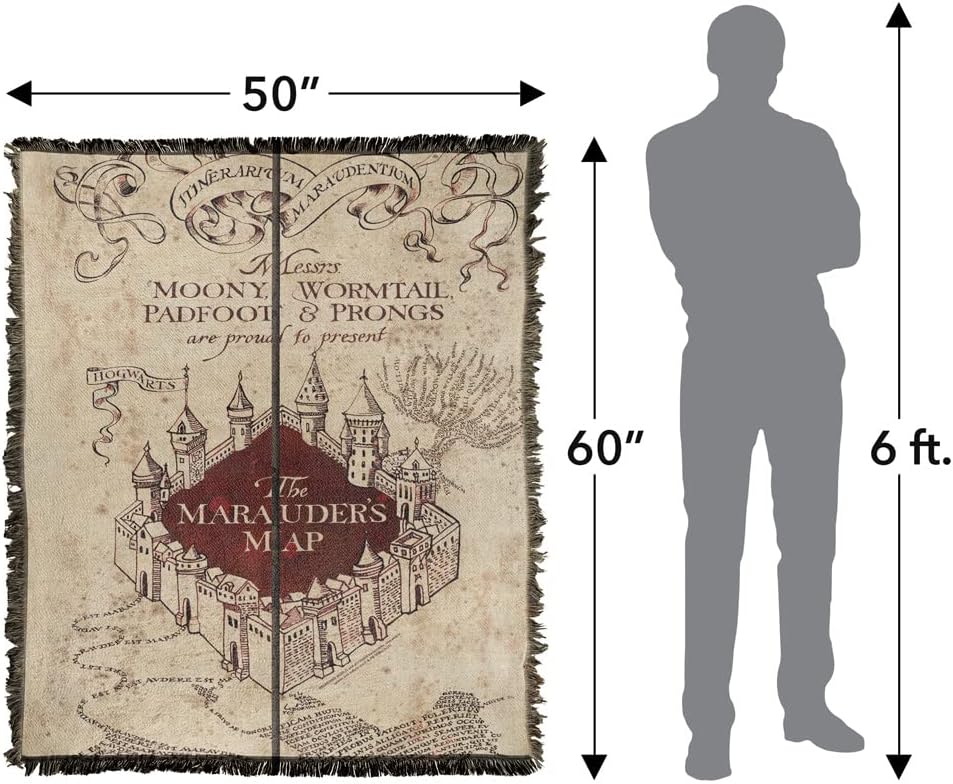 Harry Potter Blanket, 50"x60" Folded Map Woven Tapestry Cotton Blend Fringed Throw