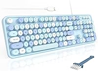Vista 9 de MOFII Teclados de computadora con cable, teclado USB de tamaño completo Plug Play, bonito teclado estético colorido con soportes plegables