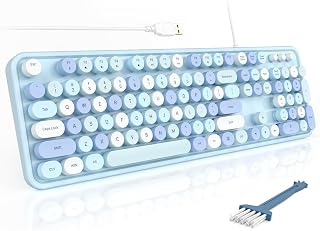 MOFII Retro Typewriter Wired USB Full Size Keyboard Blue Colorful Plug & Play Ergonomic Stand