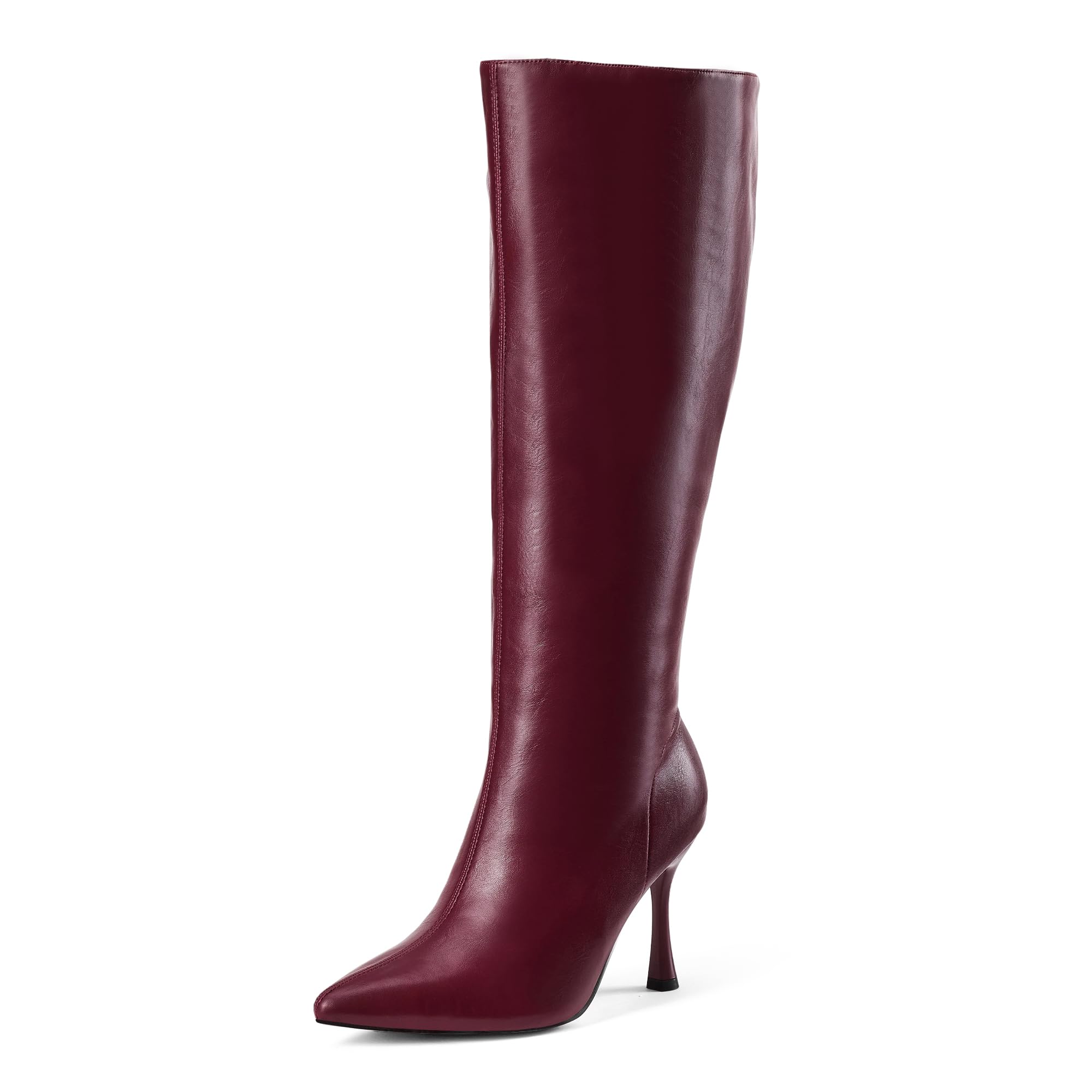 GENSHUO Knee High Heel Boots for Women Elegant Pointed Toe Stiletto Boots Trendy Side Zipper Womens Heel Stylish