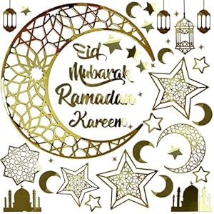 Ramadan Decorations for Home, 3D DIY Eid Mubarak Self-Adhesive Stickers Art Decor for Wall Window, Ramadan Kareem Moon Star Lanterns Acrylic Decals for Islamic Muslim Al-Fitr Party Supplies