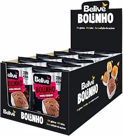 Caixa de Bolinhos de Chocolate Sem Açúcar Sem Glúten Sem Leite Belive 10 unidades de 40g