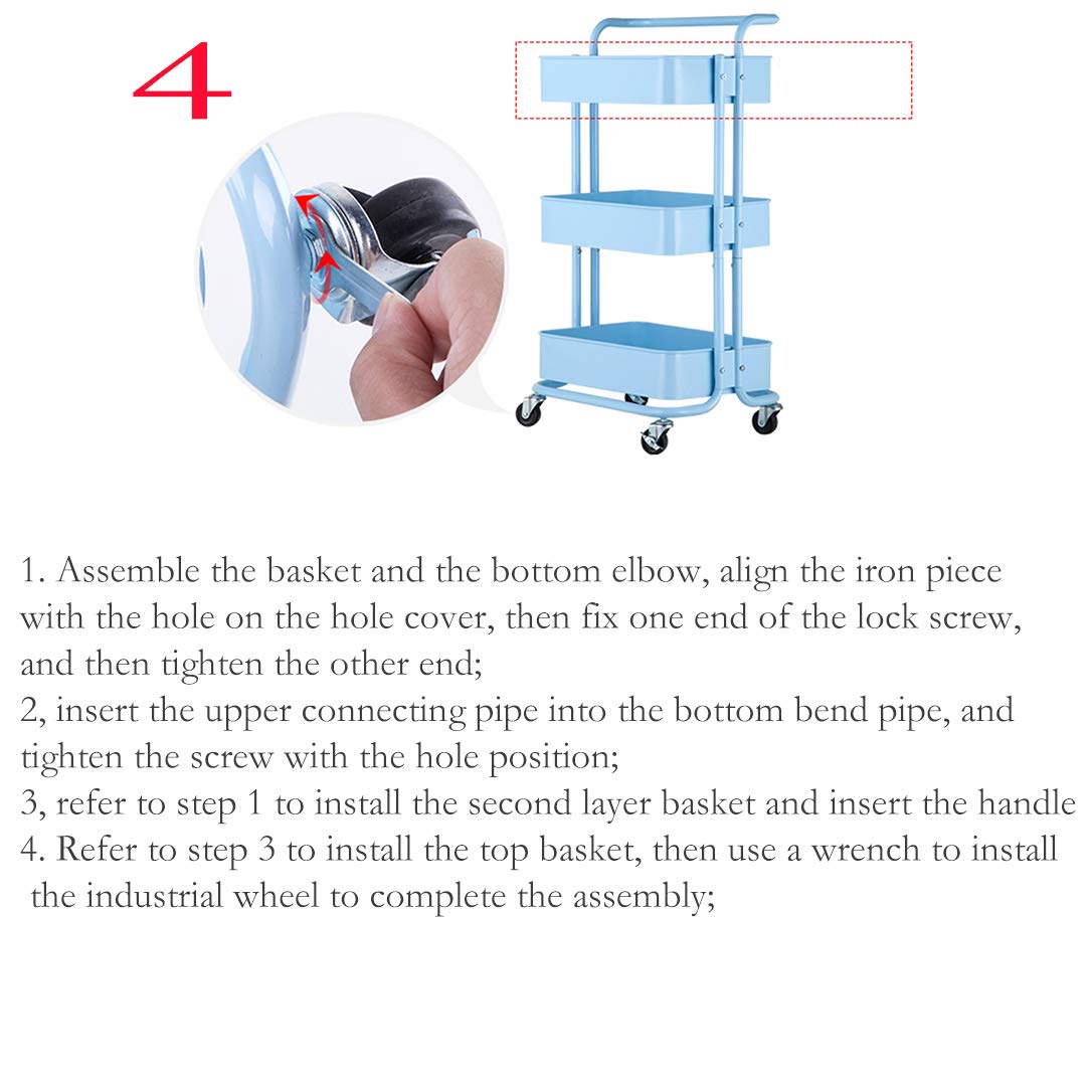 ZYFA Carrello Cucina a 3 Piani Servizio,con Rotelle Bloccabili, Scaffale Portaoggetti Mobile in Acciaio,Carrello Portaoggetti Multiuso, Carrello Salvaspazio, Scaffale Rete Metallica Contenitori
