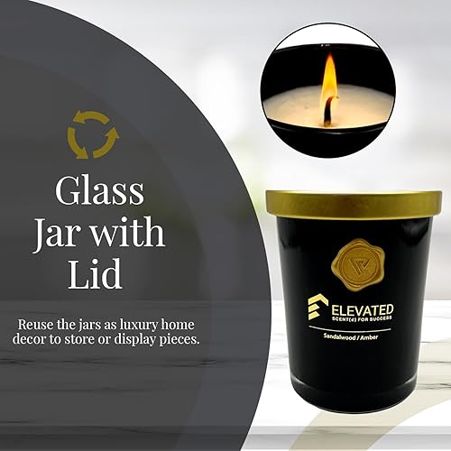 Miniatura 5 de Elevated Scente[d] Vela de ámbar y sándalo | Velas de soja con aceites esenciales | Tarro de vidrio | Grande de 9.1 onzas | 70 horas de tiempo de