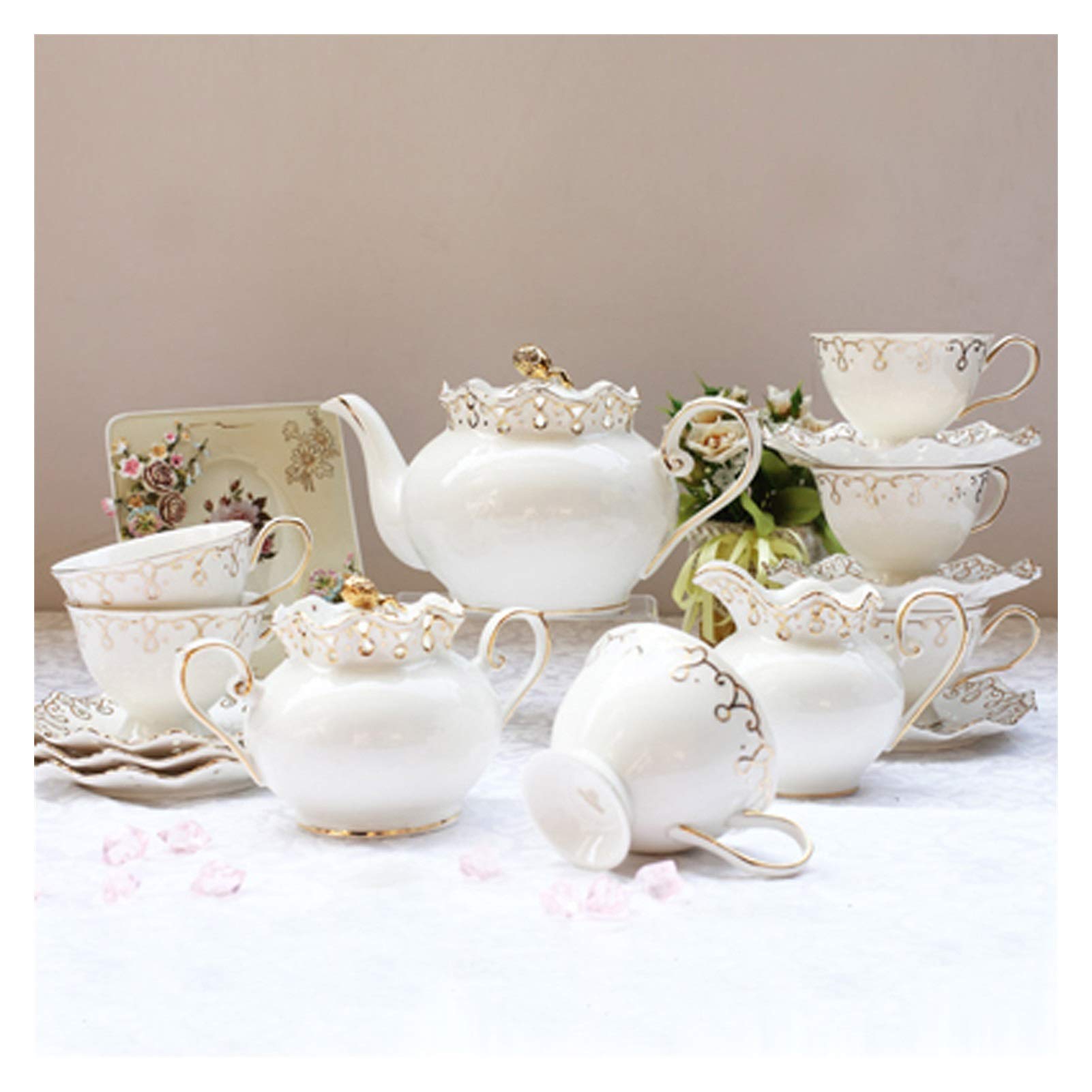 Servizio da tè Set di Tazze da tè Set Tazze di tè e piattino Set di tè in Ceramica Set caffè Set da cucchiaino con teiera Zucchero Ciotola Pan gettona brocca per tè caffè Servizio da tè da caffè
